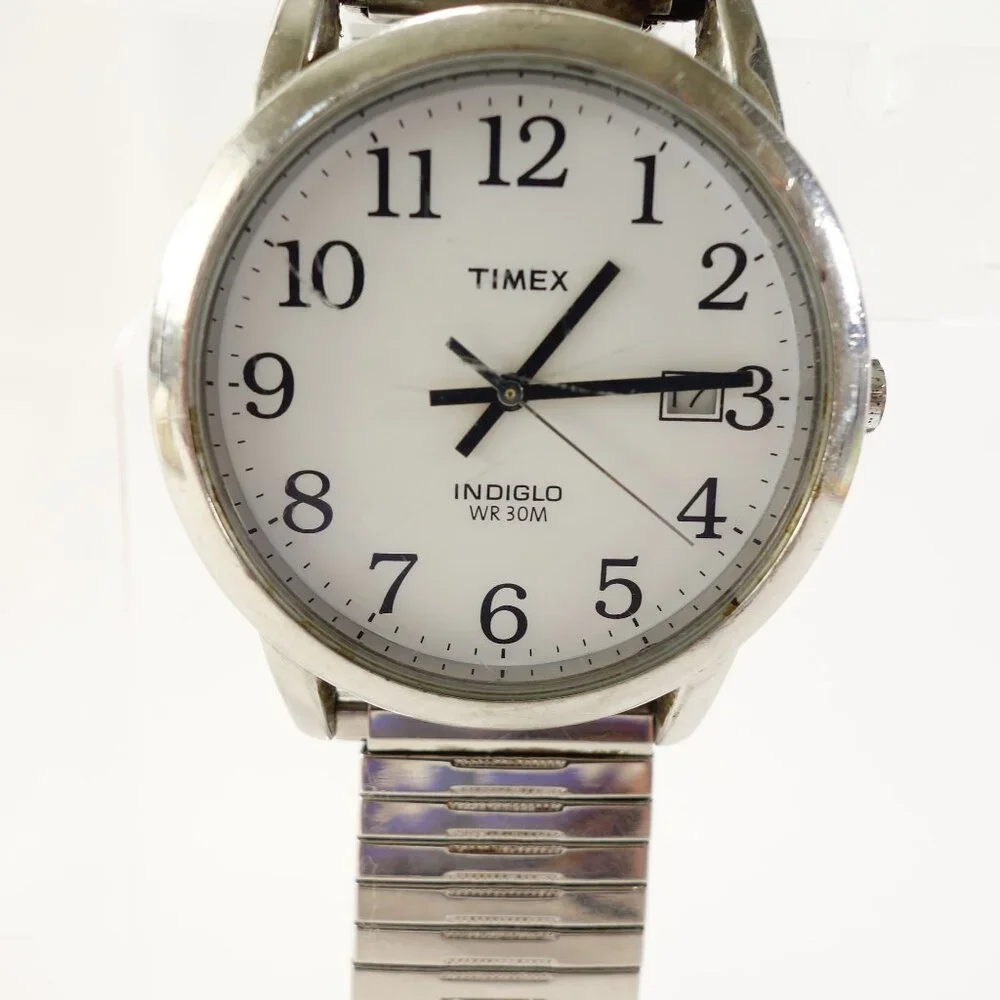 Timex Indiglo Men's Watch Stretch Band Date Window Easy Read‎ New Battery